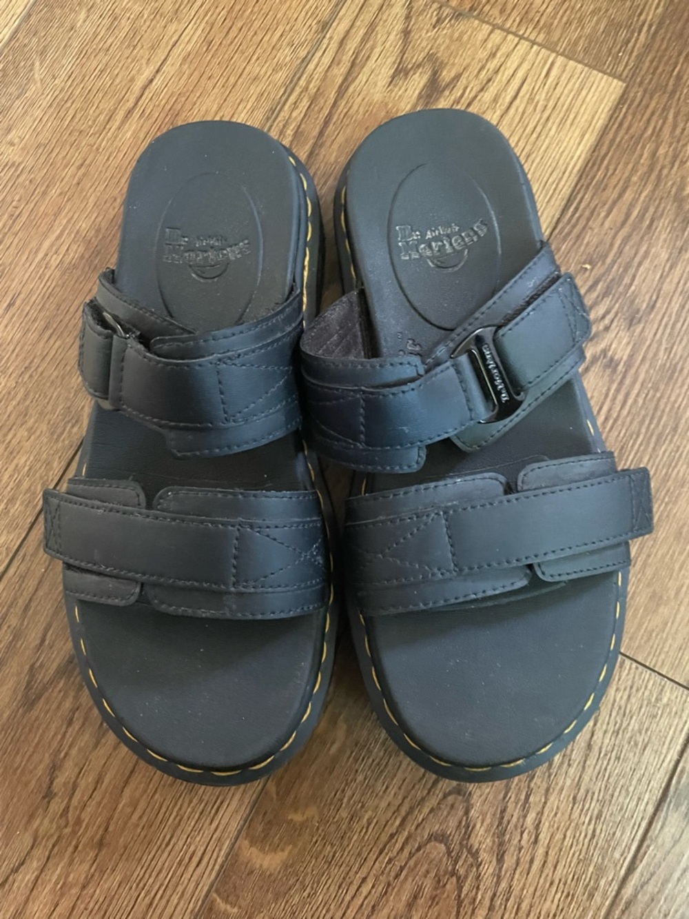Dr. Martens Myles Black Platform Slides with Branded Sole Detail
